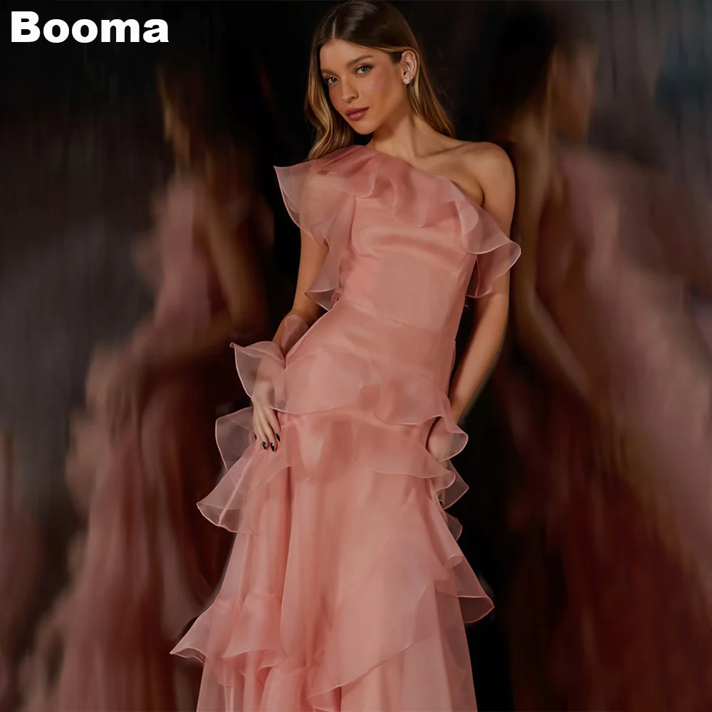 Booma Mermaid Evening Dresses One Shoulder Tiered Organza Ruffles Formal Occasion Gowns Wedding Guest Dresses for Women Bespoke