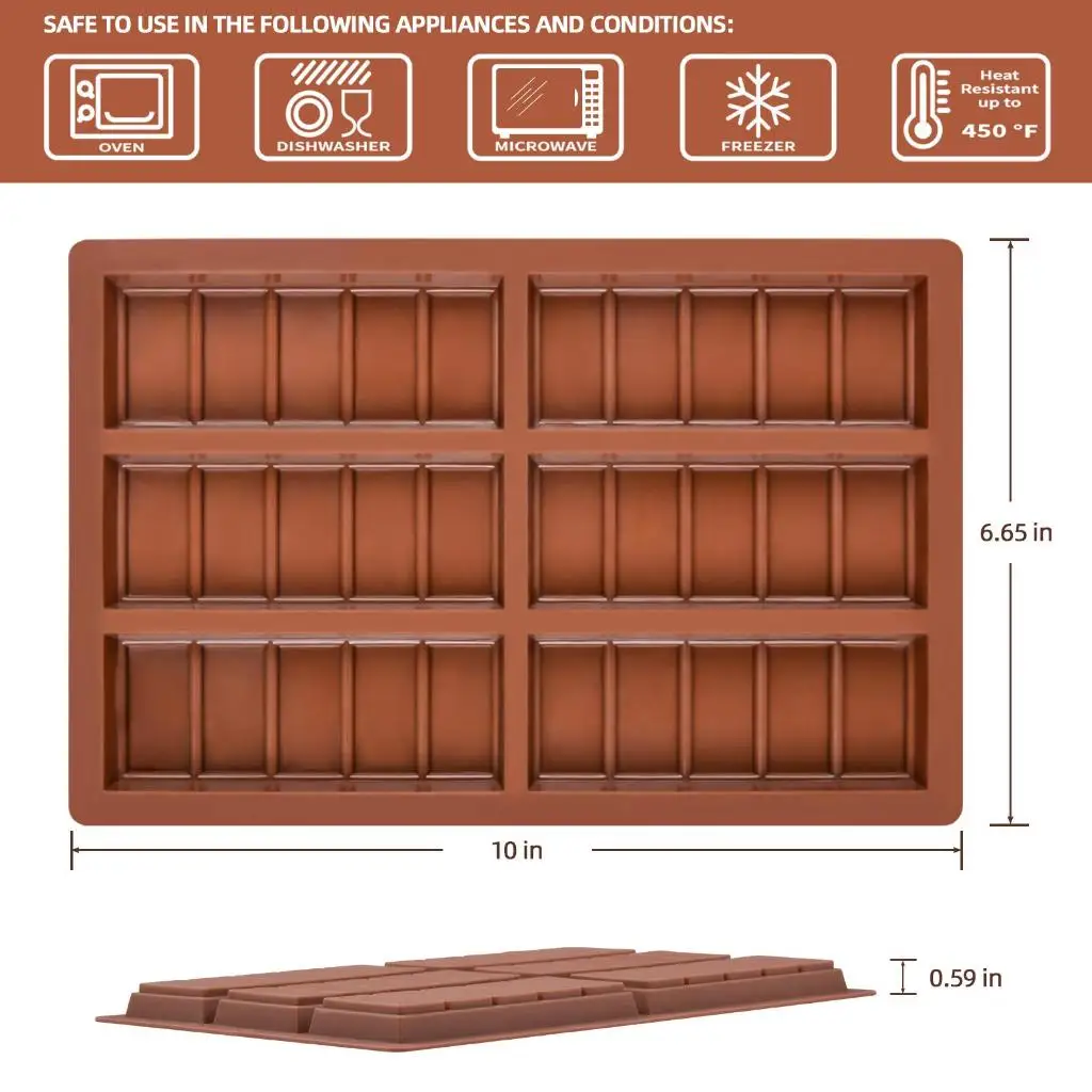 Schokoladenformen - Antihaft-Schokoladenformen, Lebensmittelechte Silikon-Schokoladenriegel-Form zum Backen, für Süßigkeiten und Schokoladensnacks – Detail 3