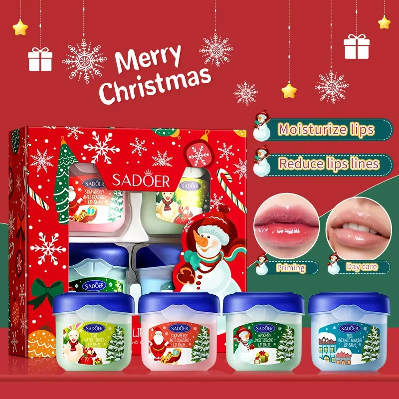 Confezione regalo di Natale Set balsamo per labbra Rossetto nutriente Cura della pelle idratante labbra idratante Rossetti Base Trucco carino per le donne