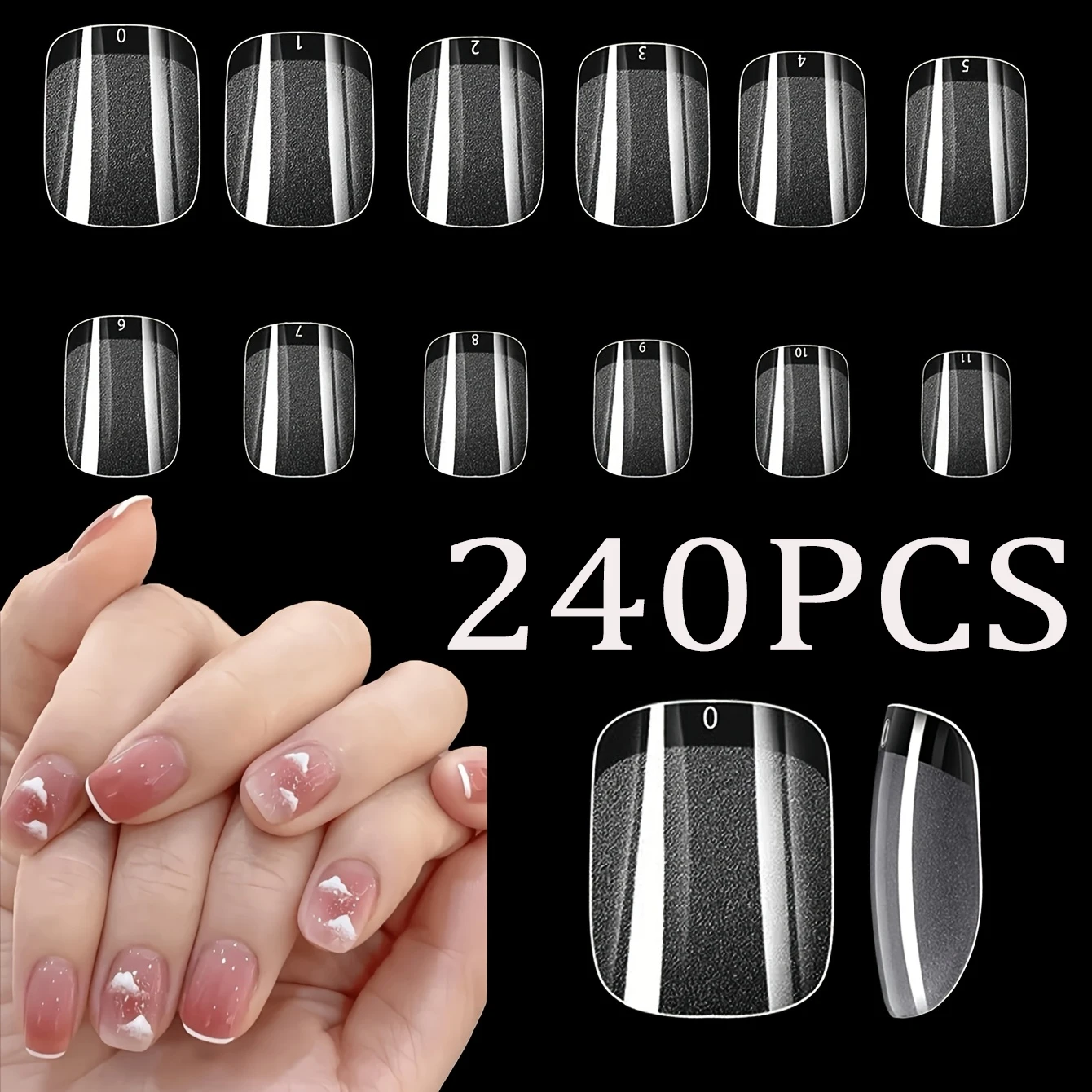 240PCS Short Press On Nails Square White Gel Lucency Fake Nails Full Cover Fake Nail Set Press On Summer Cheap Nails