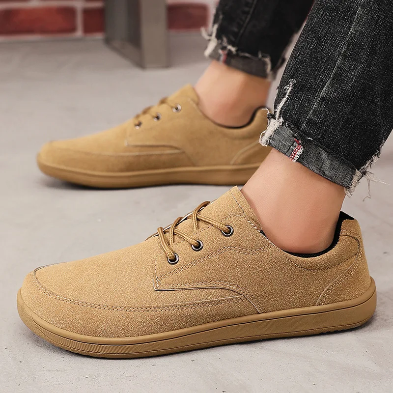 Men Suede Casual Wide Toe Shoes Beige Thick Soled Lace Up Walking Shoes Also Suitable for Designer Retro Style Denim Boot Sizes