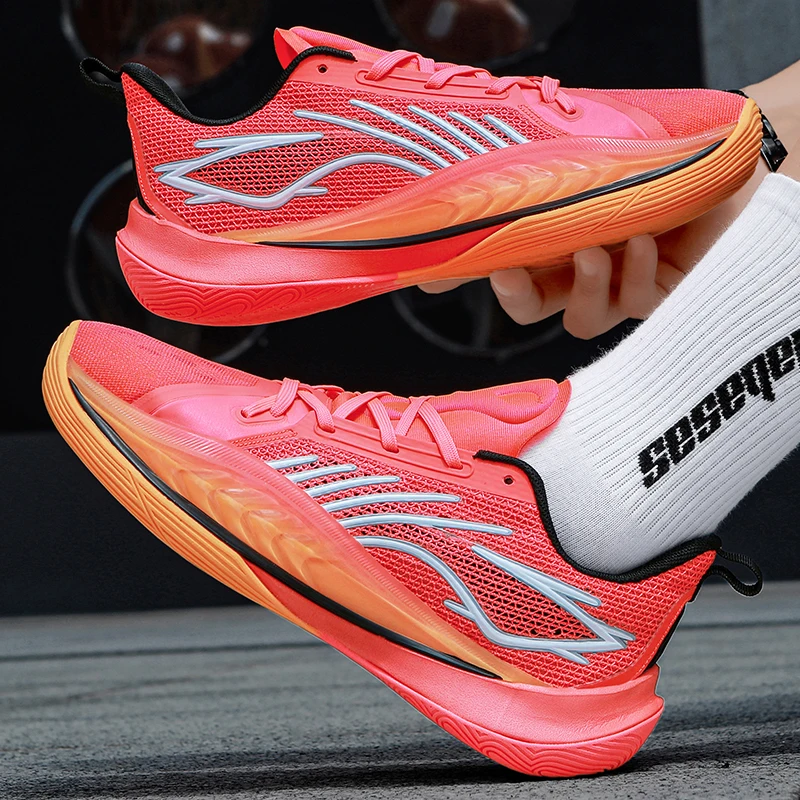 Shock Absorbing Rebound Mesh Sneakers, Non-slip Wear-resistant Rubber Sole Couple Basketball Shoes