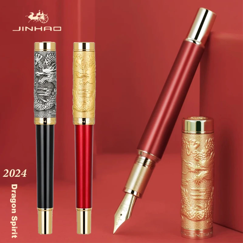 jinhao dragon spirit luxury fountain pen f heartbeat nib caneta de metal para estudante escritorio empresarial e material escolar papelaria 2024 01