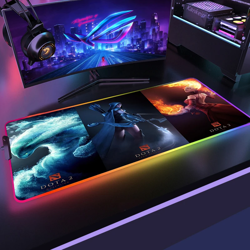 Dota2 Large RGB Mouse Pad Gaming Mousepad LED Lighting Mouse Mat Gamer Mousepads PC Desk Pads RGB Keyboard Mats Carpet 1000x500