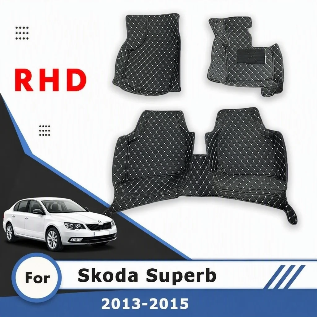 RHD Car Floor Mat For Skoda Superb 2009 2010 2011 2012 2013 2014 2015 Leather Carpet Foot Pad Auto Interior Accessories