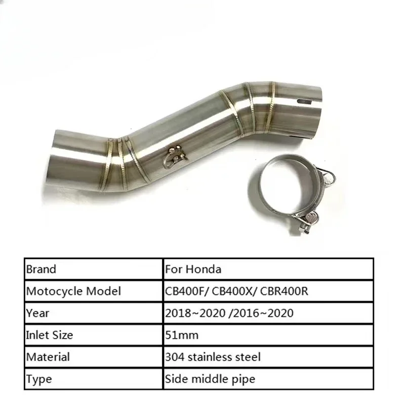 Picture 5: Motorcycle Exhaust Escape Modify Mid Link Pipe For Honda CBR500 CBR500R CB500F CB500X CB400 CBR400 CB400X CB400F  2016 - 2024