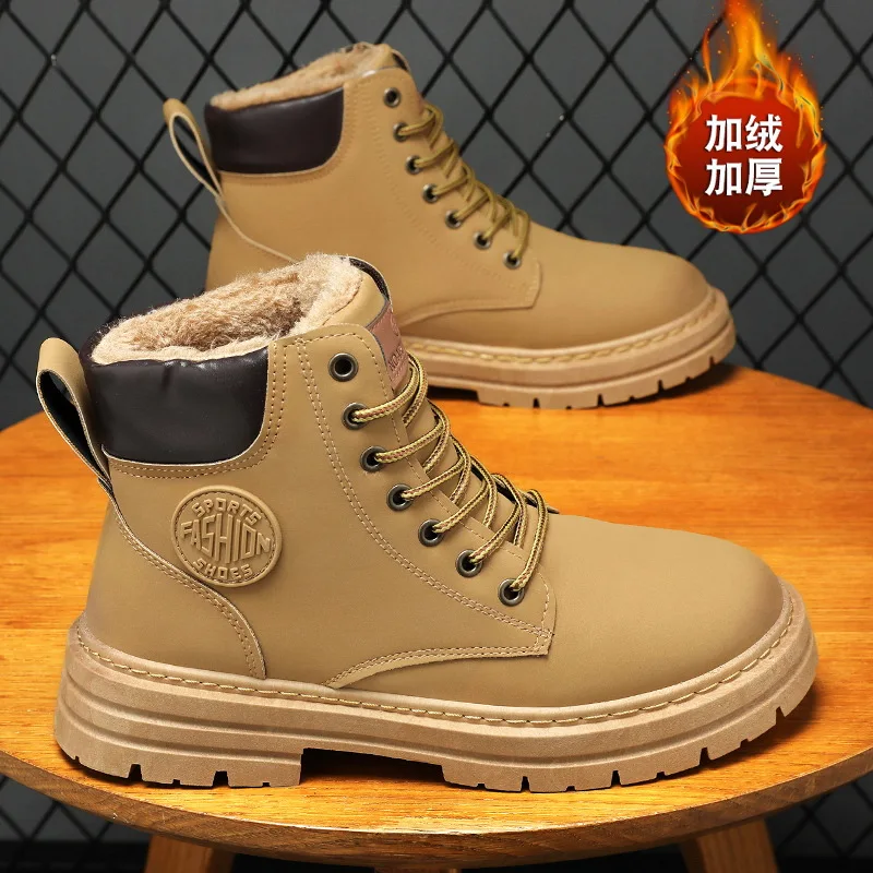 Botas Ankel De piel De invierno para Hombre, zapatos De algodón cálidos De alta calidad, Botas De nieve impermeables con plataforma para exteriores, botines De Hombre
