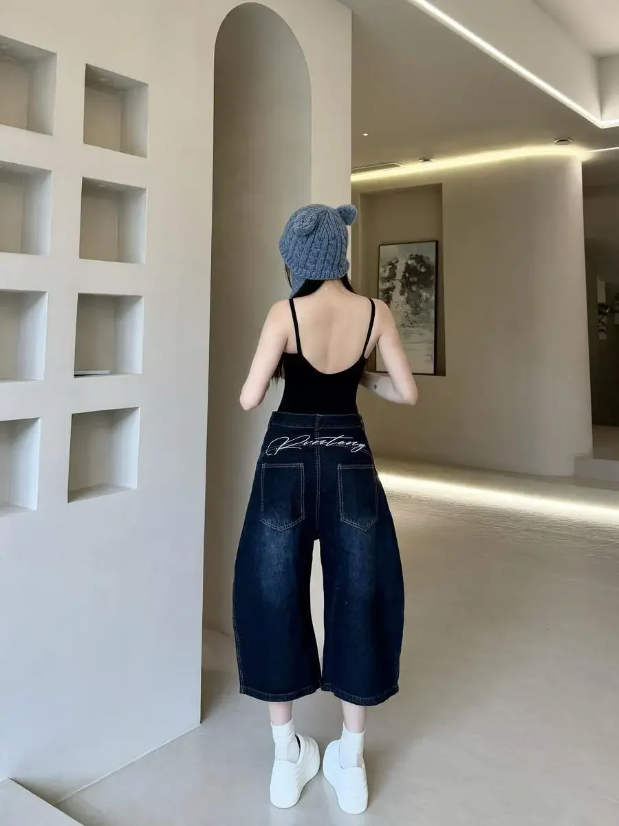 

American Retro Letter Embroidery Y2K Jeans Women High Waist Straight Baggy Denim Pants Streetwear Vintage Wide Leg Trousers