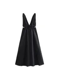 Summer Women's Dress Chic Slim V-neck Waist Hollow A Holiday Dress Fashion Elegant Street Clothing