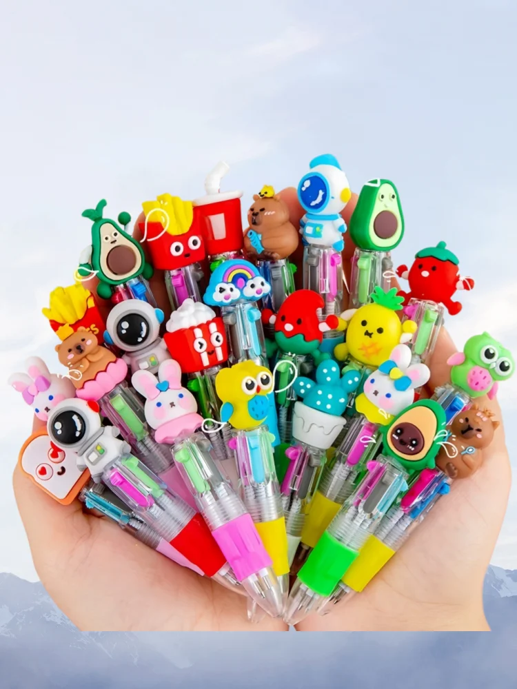10-30 stuks schattige cartoon mini vierkleurige balpen student briefpapier cadeau prijs cartoon hoofd ontwerp veelkleurige ronde pen - afbeelding 2