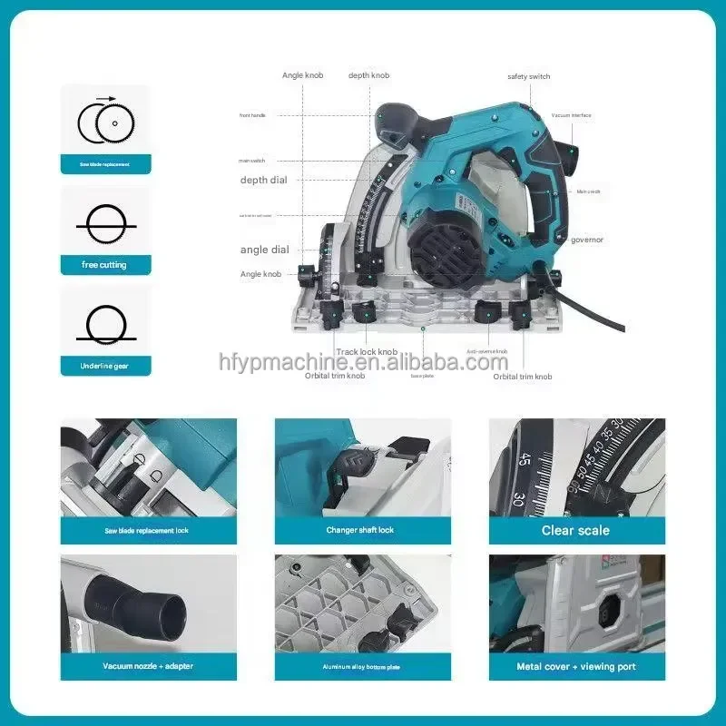1400W Plunge Saw Cordless Wood Cutting Track Saw Guide Rail Electric Circular Saw Dust-Free Portable Drywall Cutting Machine view 3