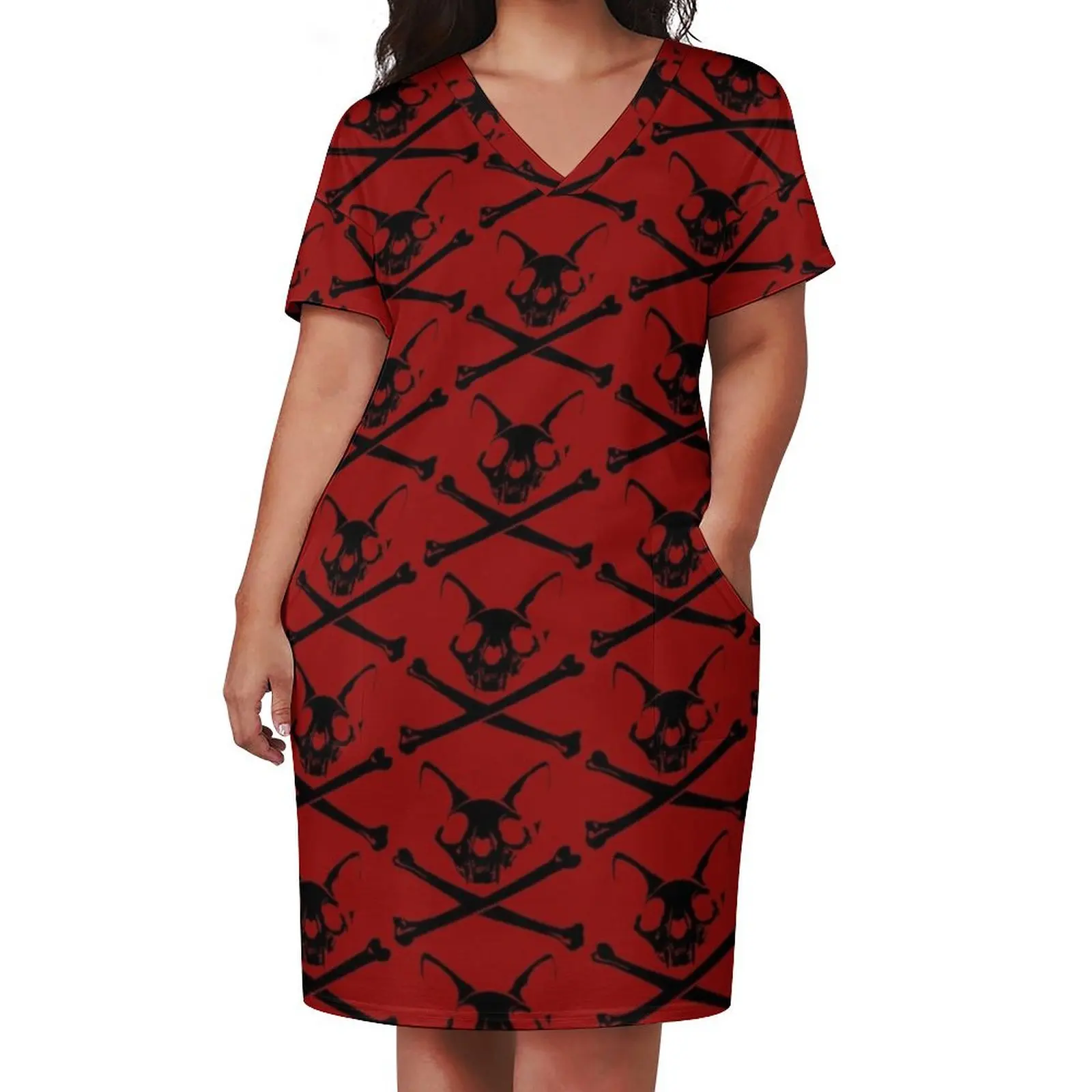 Cat Skull and Crossbones-Black Loose Pocket Dress women's evening dresses Dress vintage