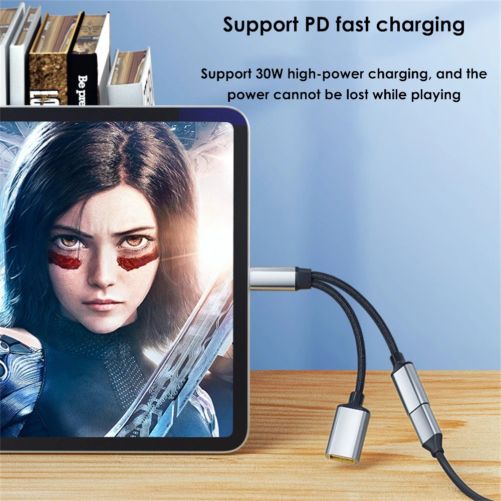 2 w 1 Adapter kabla USB C OTG typu C męski na USB-C żeński 30W PD Szybkie ładowanie z adapterem rozgałęźnika USB do laptopa i telefonu