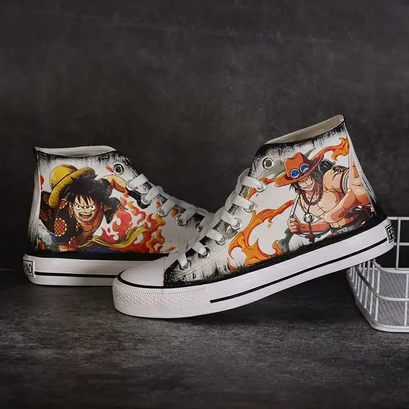 

One Piece Anime Surrounding Luffy High Top Canvas Shoes Hand Painted Trendy Youth Versatile Fashion Cartoon Shoes