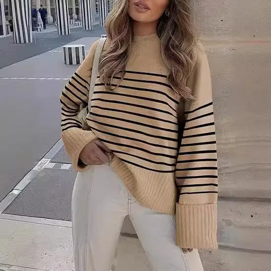 여성용 오버사이즈 니트 스웨터 라운드 넥 풀오버 플러피 소프트 가을 겨울 패션 캐주얼 편안한 상의