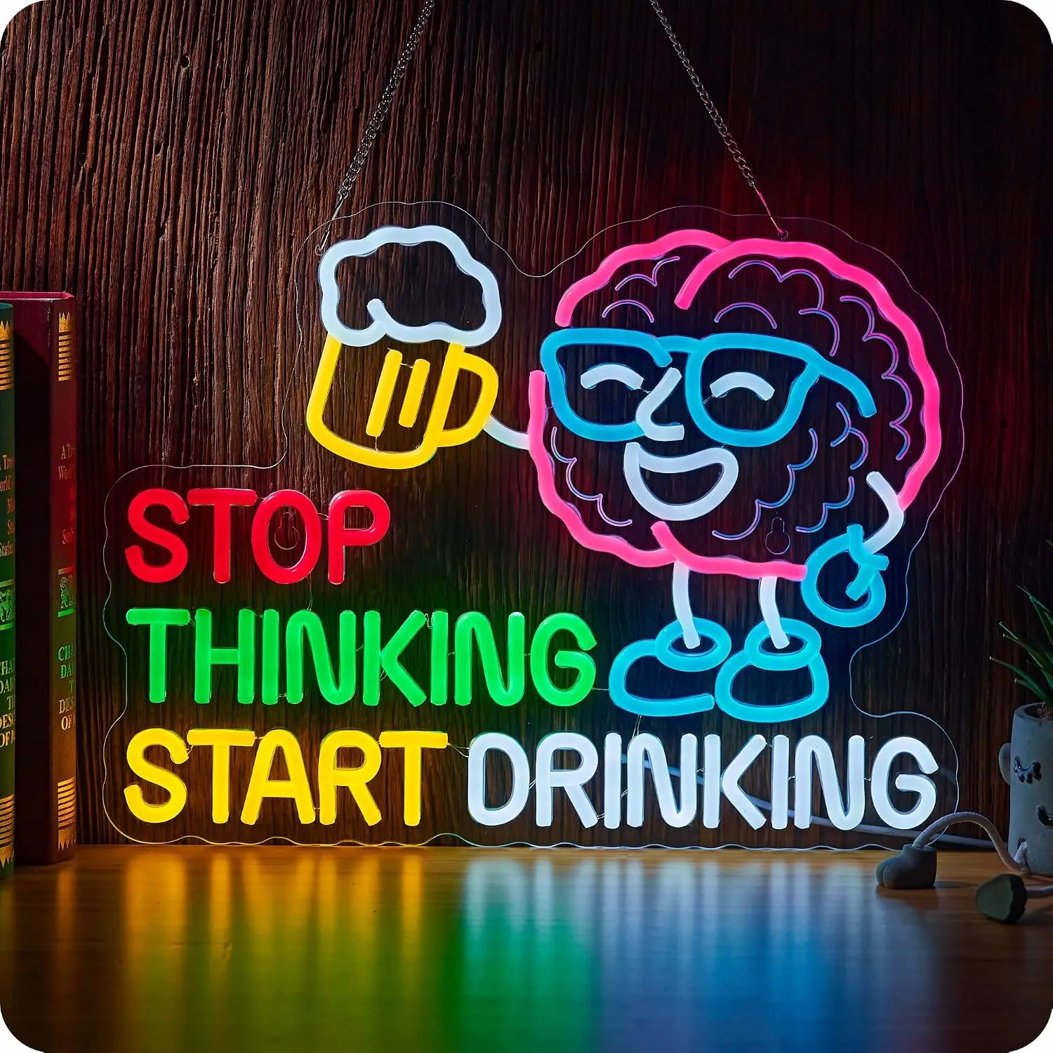 LED Neon Sign Stop Thinking Start Drinking Wall Light Bar Pub Home Party Decor Christmas Gift Atmosphere Neon Lamp USB Powered