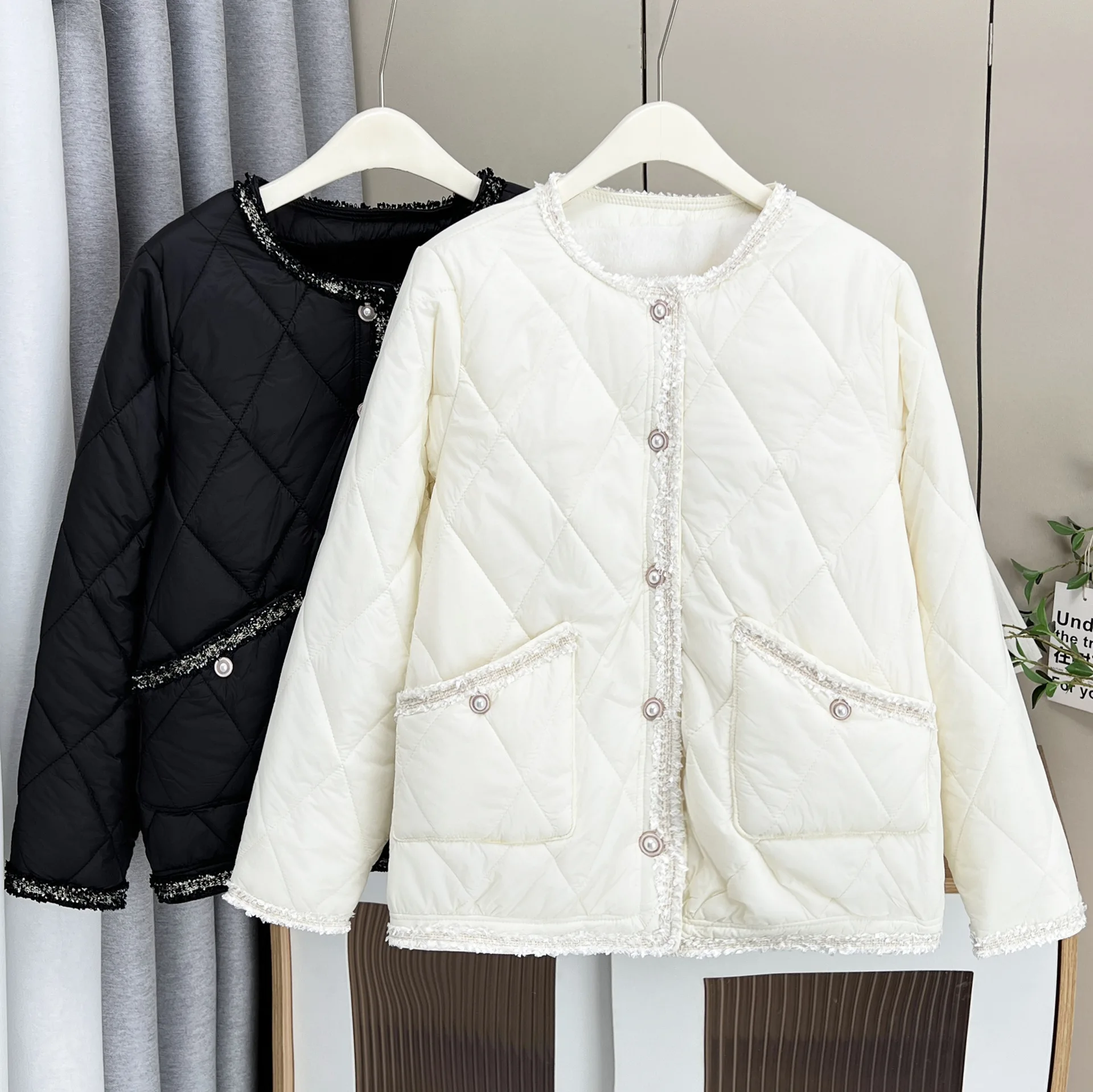 XXXXL موضة حجم كبير المرأة سترات الخريف الشتاء نمط جديد عادية شيك نمط الصوف وسادة مبطنة معطف دافئ 7015 #2