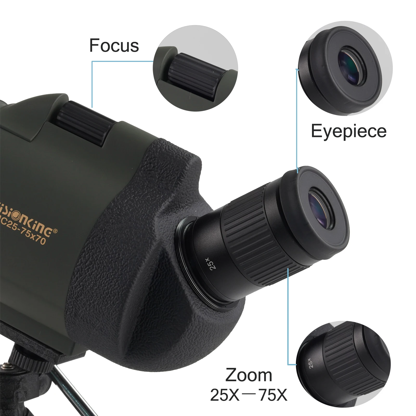 Visionking 25-75x70 impermeable telescopio profesional de caza de aves Bak4 gran visión del telescopio Monocular con trípode