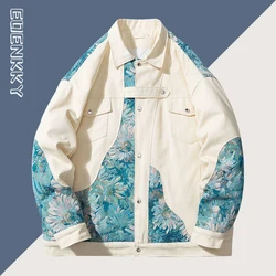 Vintage Jacket Women Cotton Embroidey Oil Painting Patchwork Bomber Jackets Japanese Harajuku Casual Coat Unisex Streetwear New