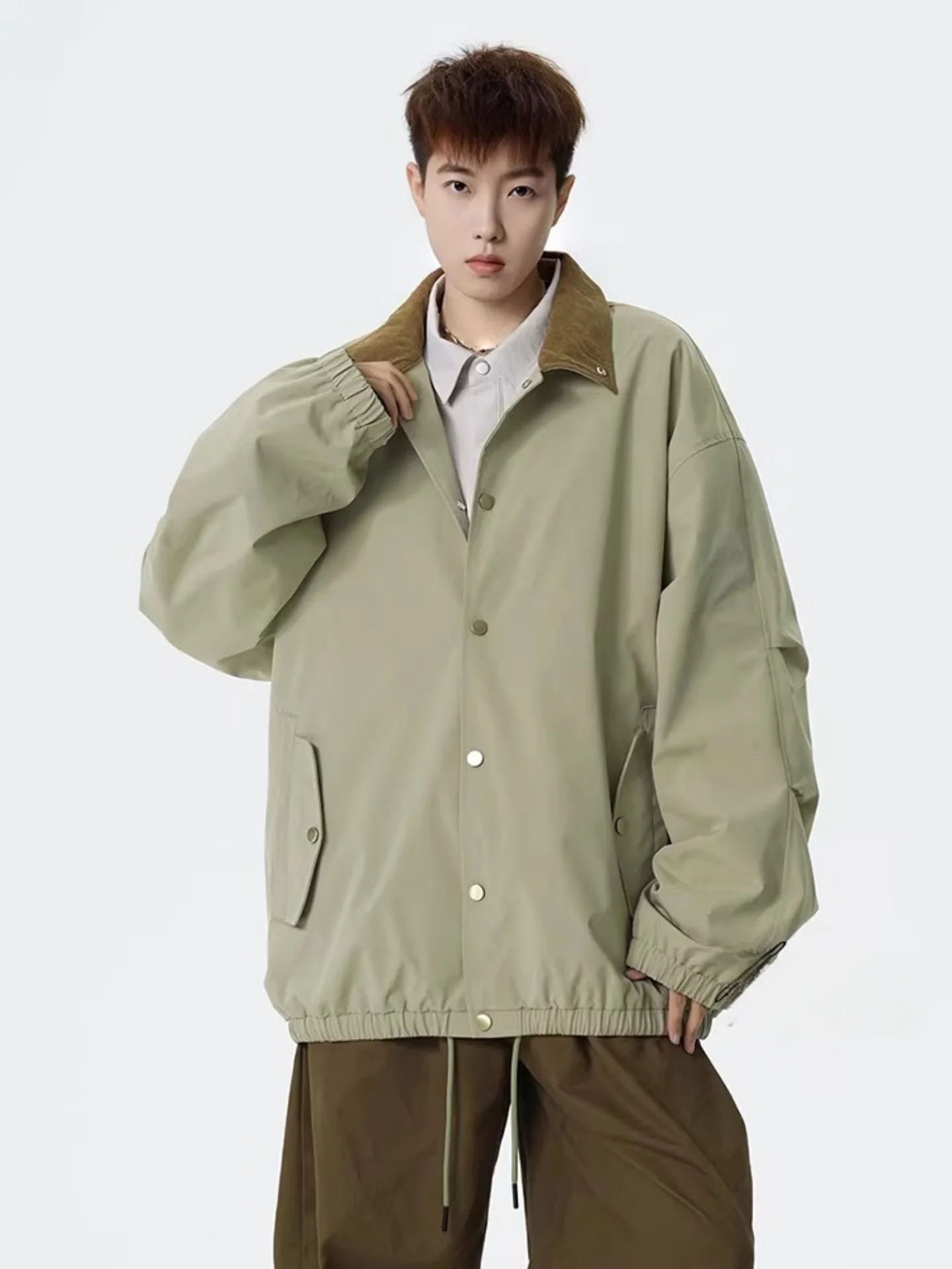 

Мужская свободная водонепроницаемая куртка с воротником, весенне-осенняя, в стиле ретро, для пар, повседневная, удобная, рабочая, модная