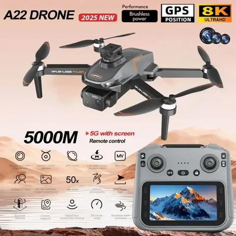A22 PRO MAX GPS Drone Professional 360°Obstacle Avoidance Brushless 8K HD Dual Camera With Screen 5G WIFI FPV Dron RC Quadcopter