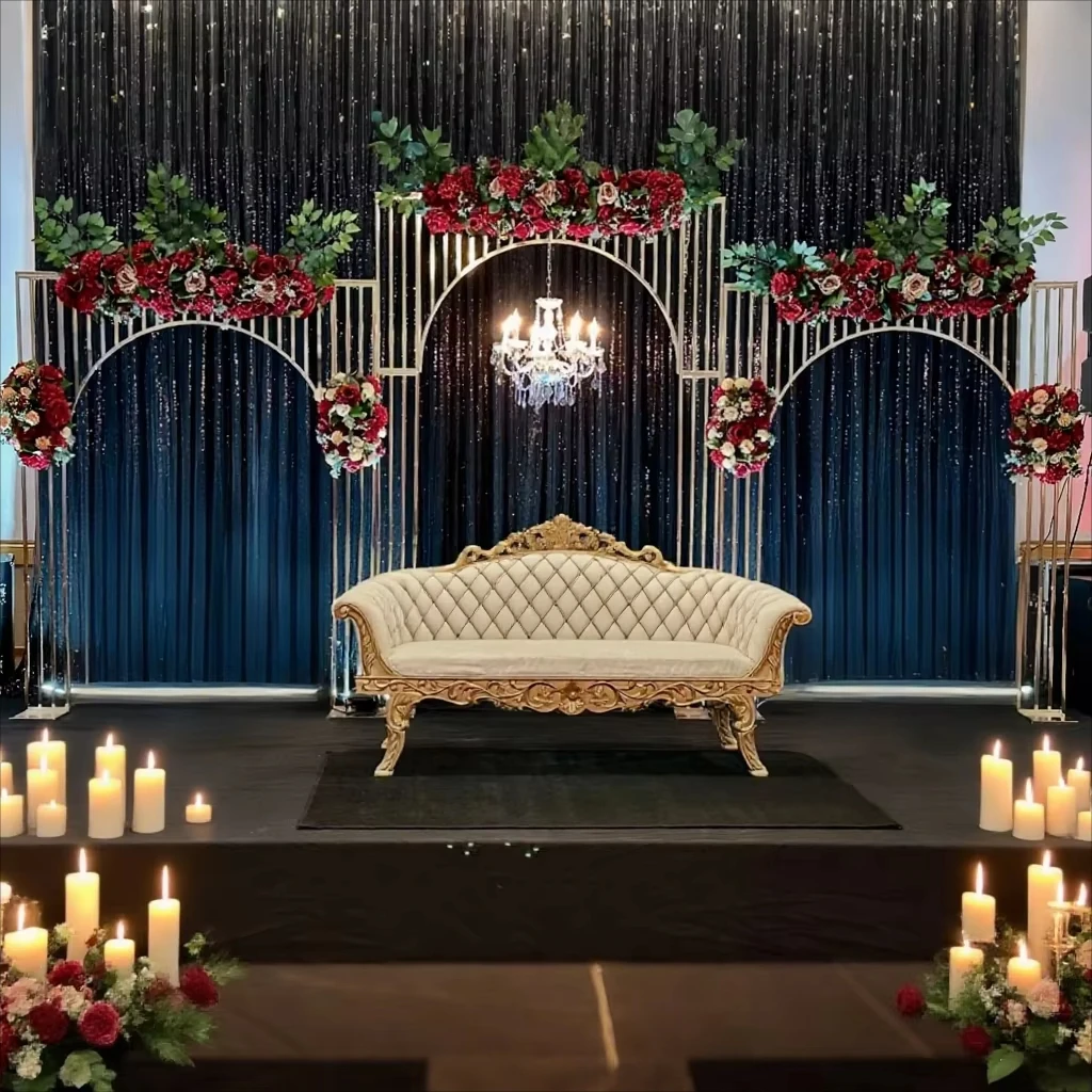 

3 pieces of wedding arch shiny gold line multi-bar background frame screen wedding flower frame veil support frame