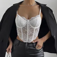 French Sexy Lace Underwire Rhomboid Fishbone Crop Top Backless Hottie Perspective Corset Red V-neck Elegant and Temperament Vest - Image 6