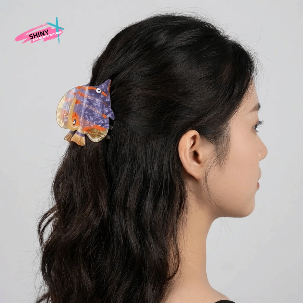 

Cartoon Fish Hair Claw Tropical Fish Contrast Color Large Shark Clip Ocean Series Headwear Acrylic Hair Claw Travel