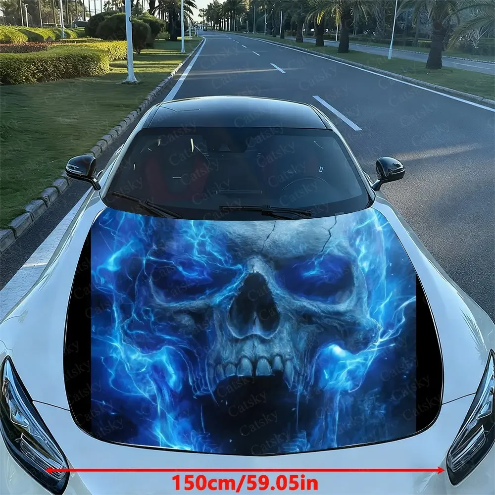 Blue Eyed Horror Skull Car Engine Hood Packaging, Colored Vinyl Stickers, Truck Patterns, Engine Hood, Car Parts Decoration Stic