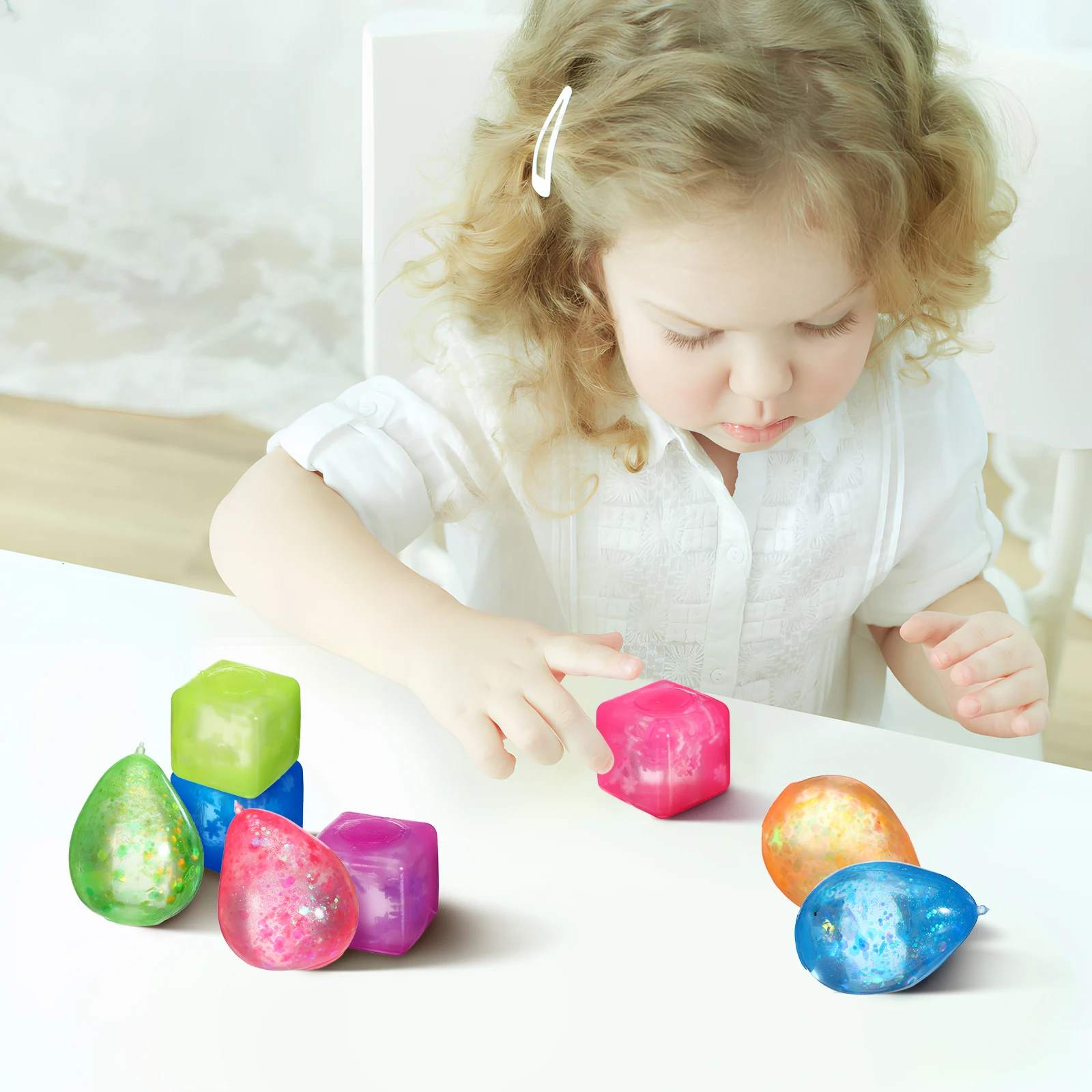 8 Uds. De cubitos de hielo blandos para el estrés para niños, alivio sensorial de la ansiedad, regalo de terapia para apretar a mano para adolescentes y adultos