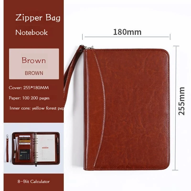 Multifunctional A5 File Folder Zippered Business Stationery Folder Leather Contract File Folders with Clip Organizer Card Holder