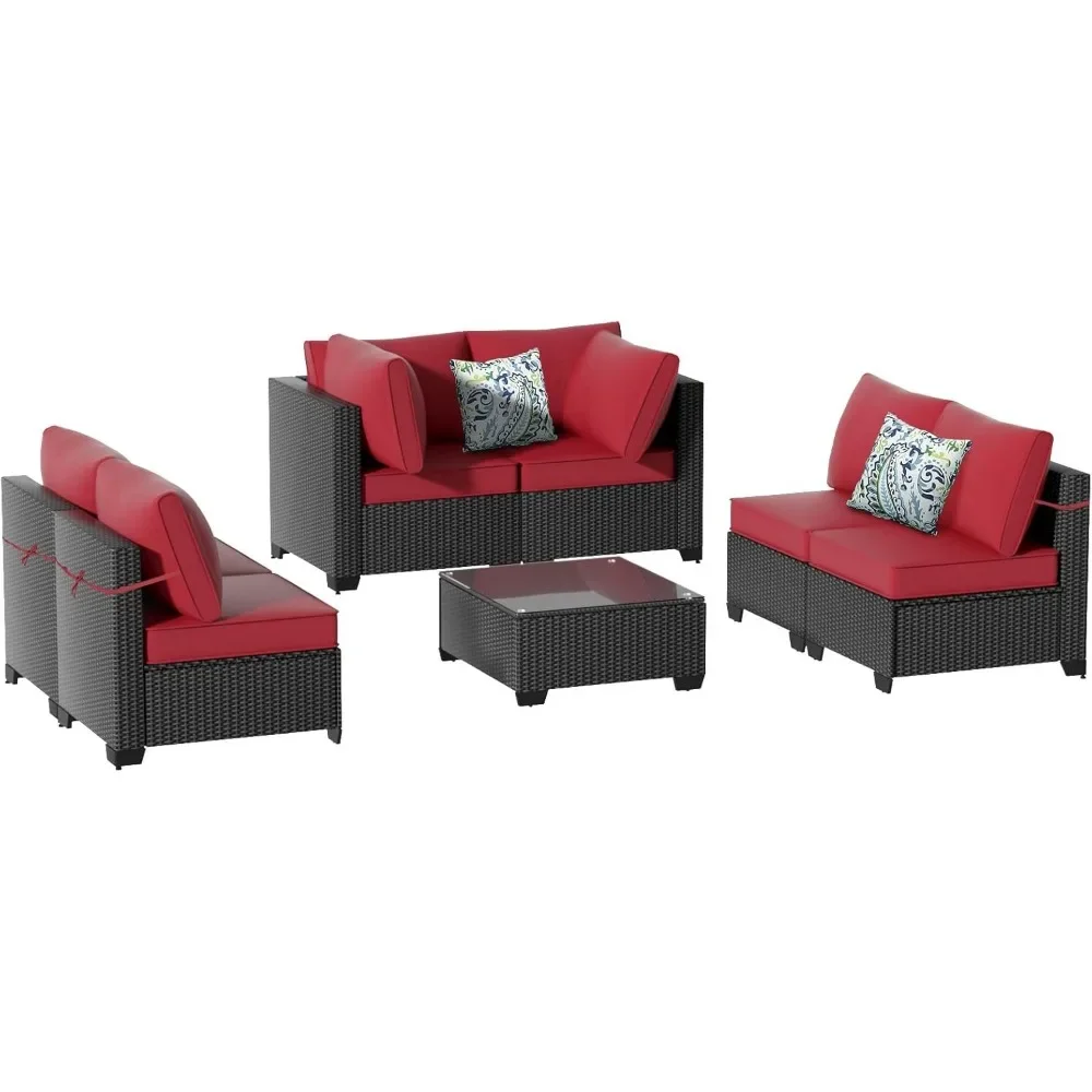 

7 Piece Patio Furniture Set, All-Weather Wicker Outdoor Conversation Set with Sectional Sofa & PE Rattan Seating