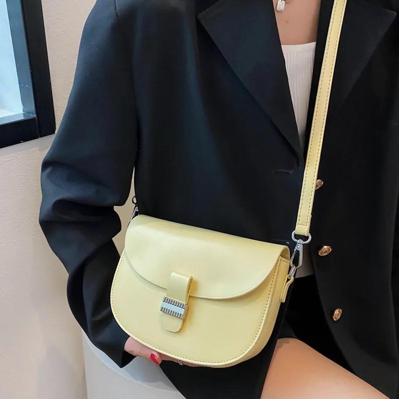 Women's Saddle Bag 2022 Summer Trend Branded Luxury Shoulder Bag Female Solid PU Leather Crossbody Bags Handbags and Purses