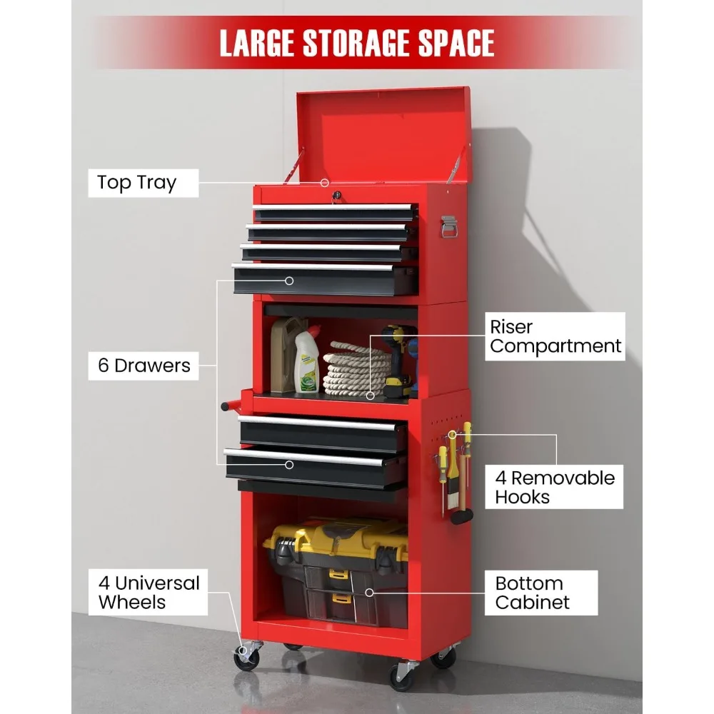 "Dual-Function Rolling Tool Chest with Removable Top and Adjustable Shelf, Lockable and Wheeled Storage Cabinet"
