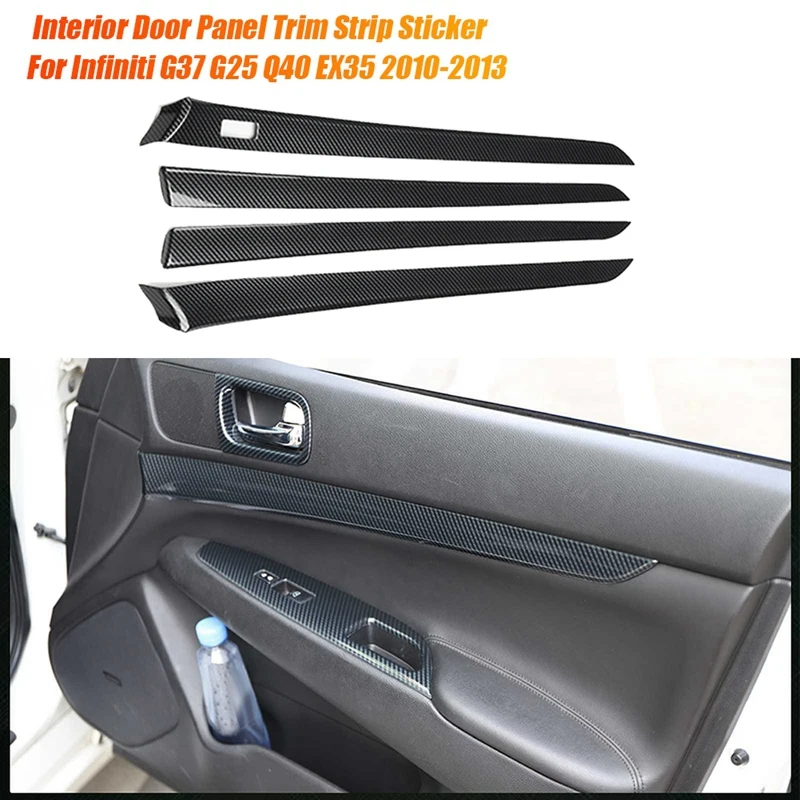 Car Interior Door Panel Decoration Strip Trim Moulding Sticker For Infiniti G37 G25 Q40 EX35 2010-2013 ABS Carbon Fiber