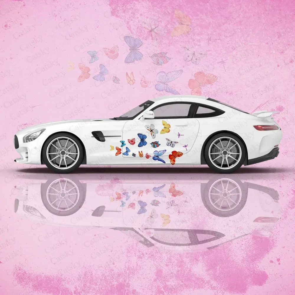 Colorful Butterfly Women Car Vinyl Wrap Protect Sticker Car Full Body Decal Creative  Appearance Modification Decorative Sticker