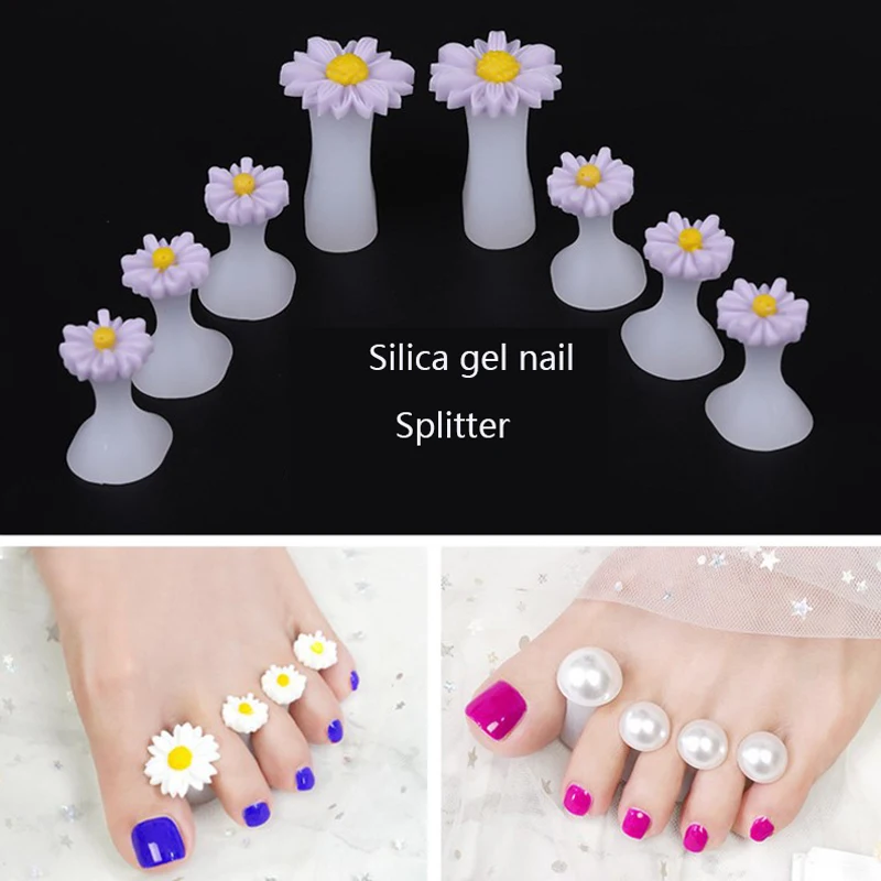 Separador de dedos de silicona de 8 unids/pack, separador de dedos de los pies con diseño de margaritas y flores, herramientas de manicura,