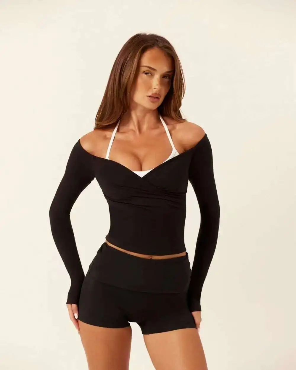 New Arrival Women's Yoga Shirt Sexy V Type Neckline Off Shoulder Design Tight Breathable High Elastic Girl Lady's Sports Shirt