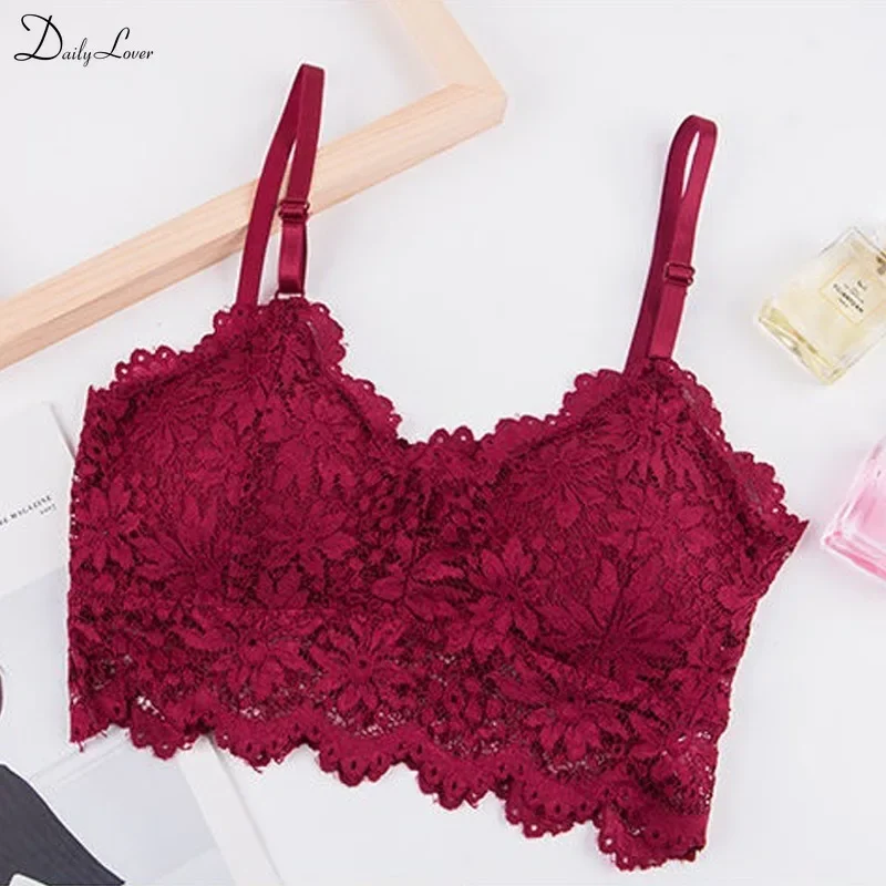 Women Flower Lace Bras Top Comfortable Bralette Solid Color Sexy Underwear Vest Female Hollow Out Wireless Lingerie Seamless Bra