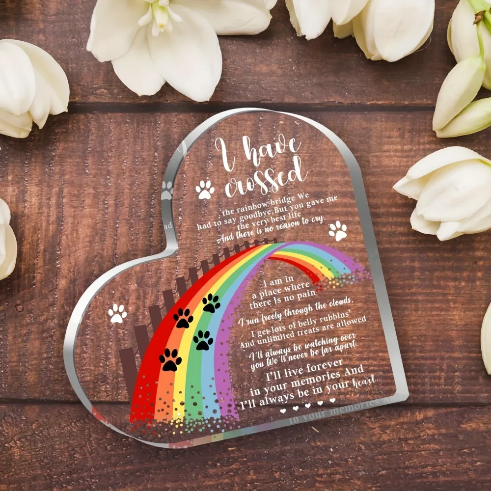 CIFBUY Acrylic Pet MemorialOrnament Rainbow Bridge Heart Plaque Paw Print Butterfly Sympathy Gift Dog Cat Remembrance Desk Decor