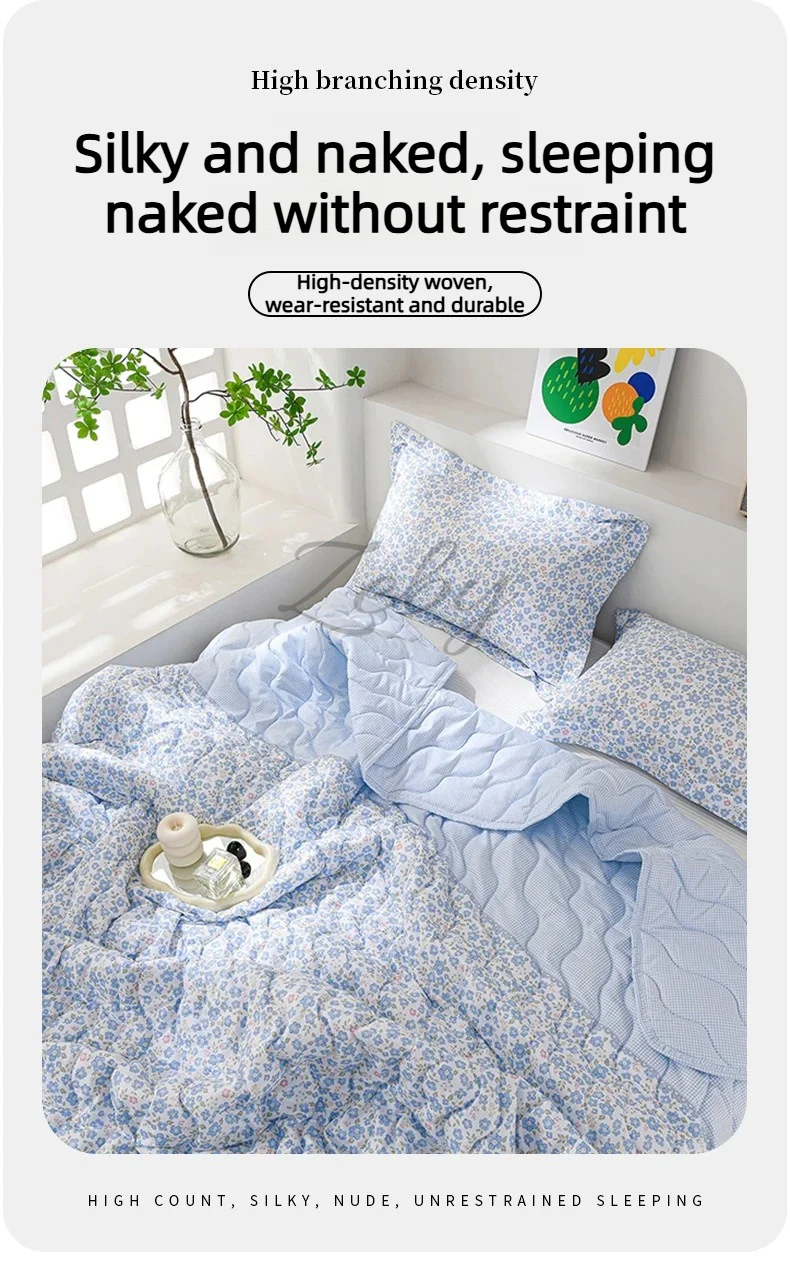 Breathable Quilted Summer Blanket Cooling Skin-friendly Comforter Soft Lightweight Quilt Well-vetilated Single Double  Duvet Set