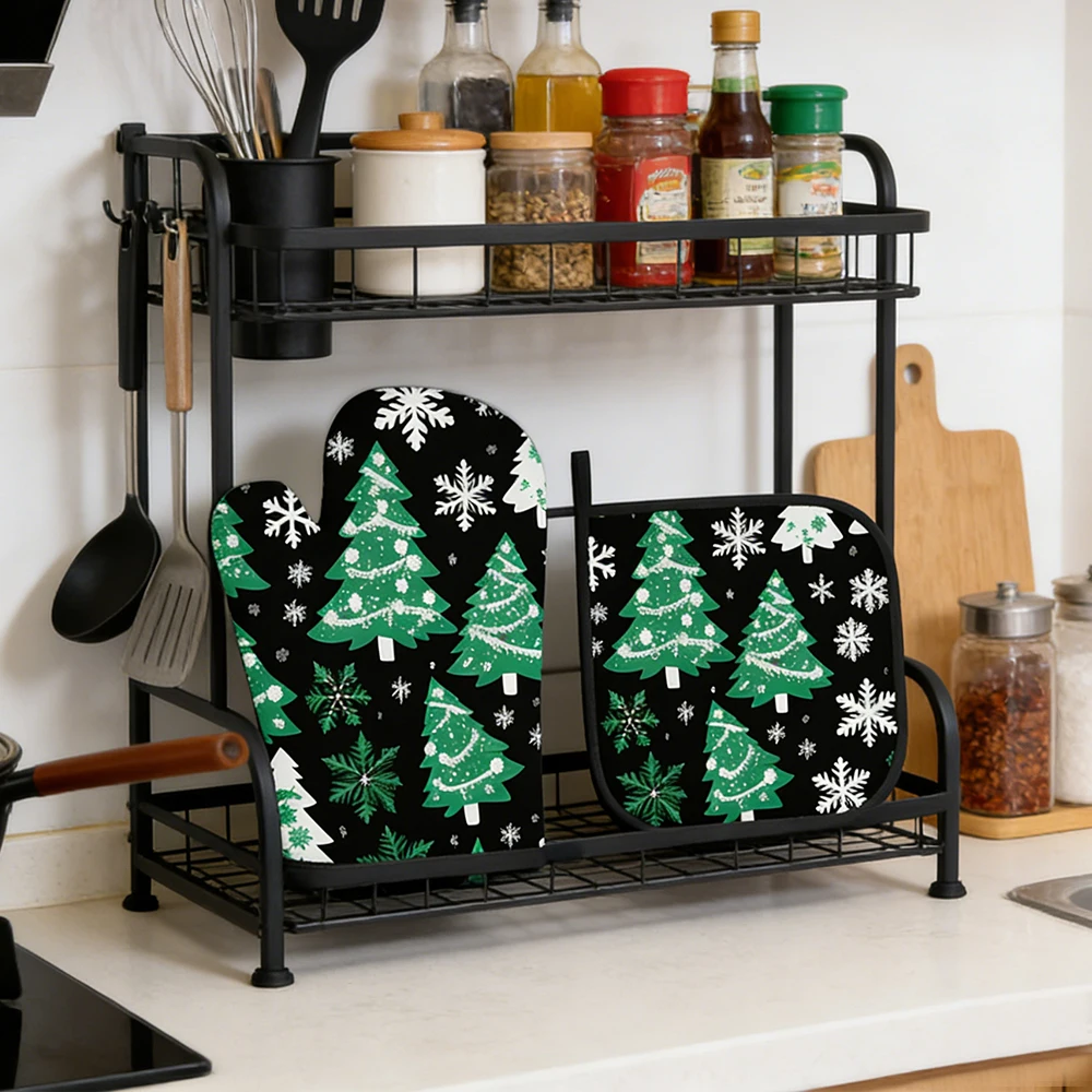 

2/4pc Thickened Insulated Oven forest High-Temperature Gloves for BBQ Microwave Kitchen Baking - Durable Heat-Resistant Mitts