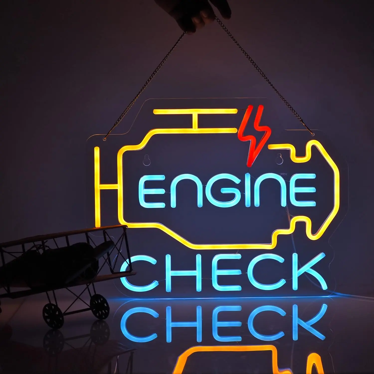 Check Engine Neon Sign LED Light Car Auto Repair Shop Garage Room Man Cave Wall Decor Motor Vehicle Store Boy Gift Bar Company