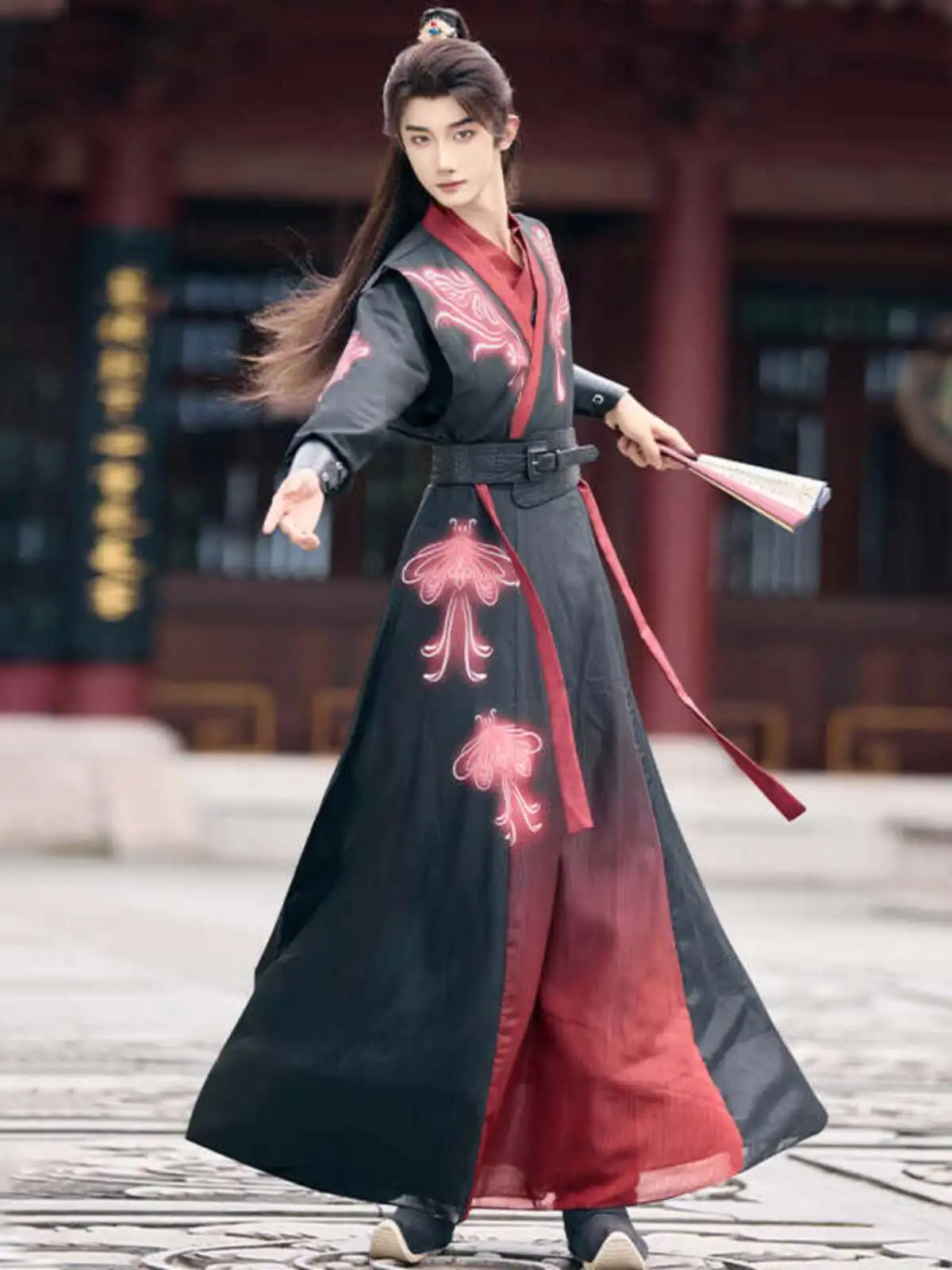 Nuevo Hanfu carnaval Halloween Cos Cosplay experto caballeroso manga sobre vestido fluye collares cruzados estampado disfraz Fiesta