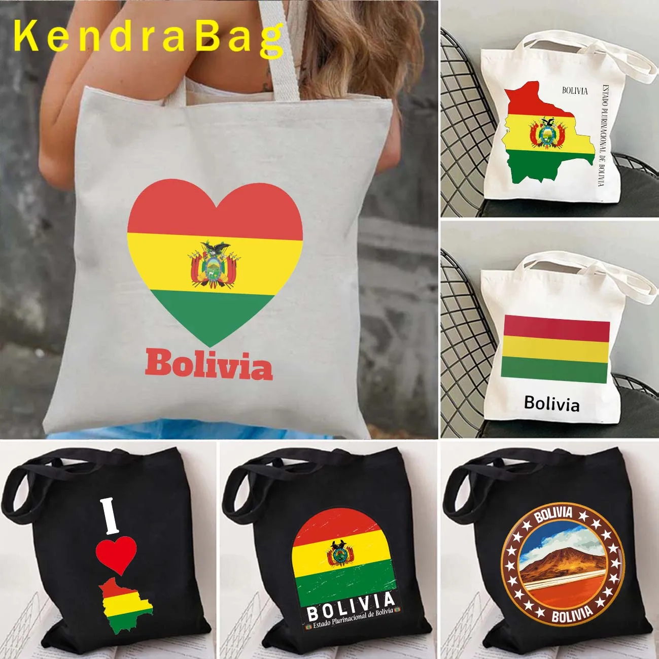 

Bolivia Map Coat of Arms Emblem Bolivian Flag Heart Patriotic Gifts Canvas Shoulder Totes Bag Harajuku Shopper Reusable Handbags