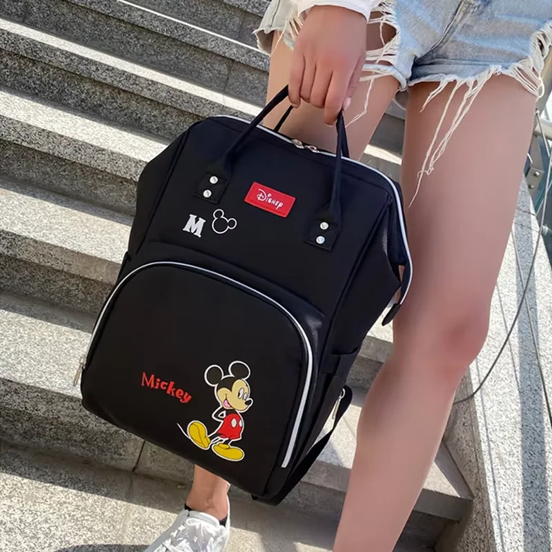 Bolsa de pañales de Mickey de Disney para mamá, maternidad, biberón para mujer, bolsillo para preservación del calor, alforja impermeable para cochecito, bolsas de pañales