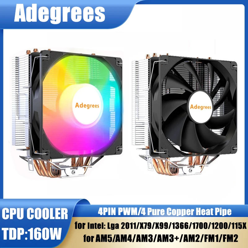 Enfriador de CPU con 4 Tubos de Calor, Ventilador RGB de 120MM, 3PIN/4PIN, para Intel 1700 1200 1366 115X 2011 X79 X99 AM4 AM5, Ventilador de Refrigeración para PC