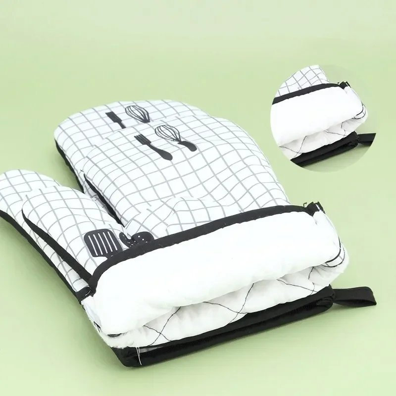 2pcs/set Anti-Scalding Microwave Cotton Gloves Insulation Pads Thickened Heat-Resistant Kitchen Oven Baking Barbecue Tools