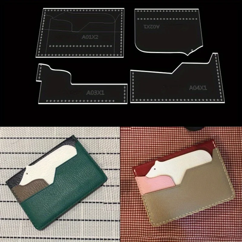4pcs/set Acrylic Leather Craft Card Holder Wallet Sewing Pattern Stencil Handwork DIY Template