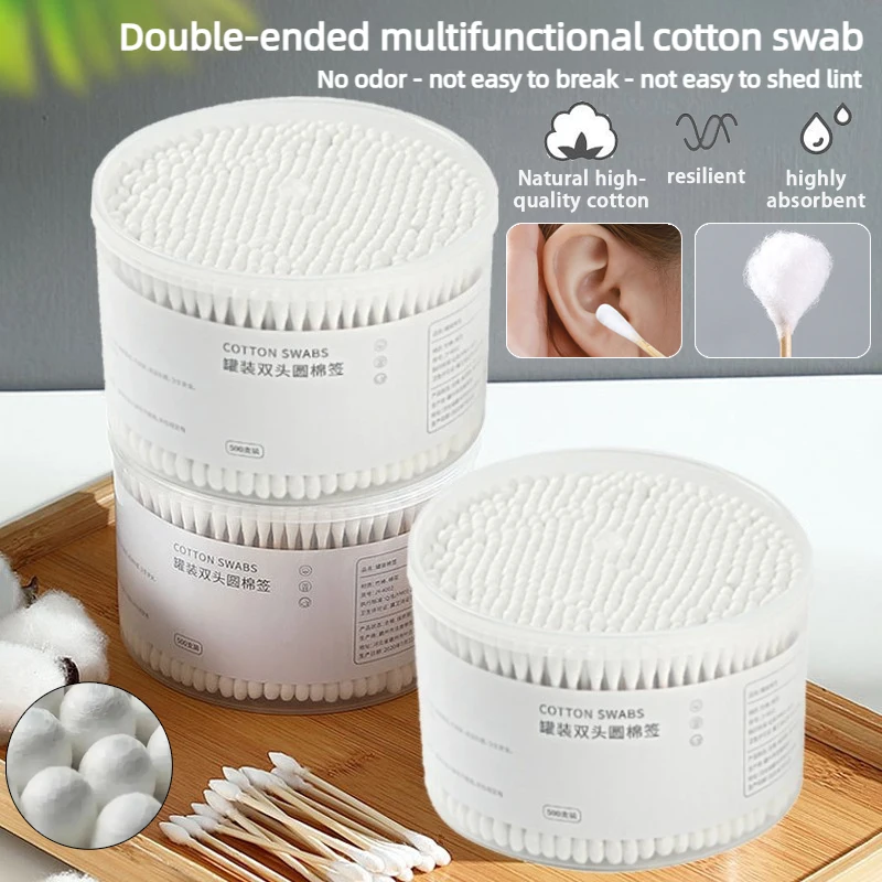 

500 шт. одноразовых ватных палочек в коробке с двойным круглым наконечником для макияжа, снятия макияжа, ежедневной чистки, ухода за животными, многоцелевого назначения